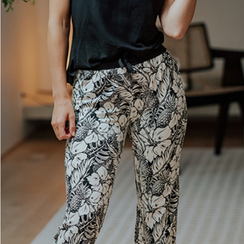 Floral Black and White Pajama Set